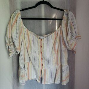 Forever 21+ White & Multi Color Striped Off The Shoulder Cropped Top Plus Sz 3X